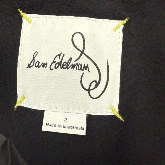 Sam Edelman Black Wool Blend Wrap Coat Tie Belt Long Trench Size 2 NWOT - Picture 5 of 7